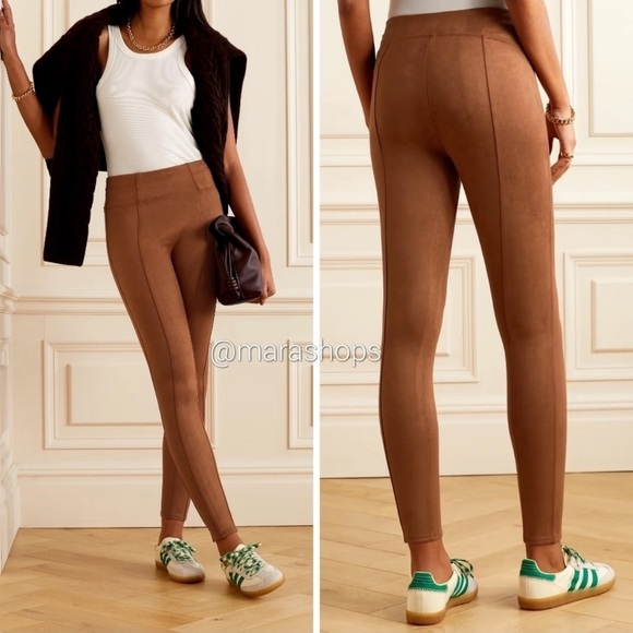 SPANX Faux Suede Leggings In Burgundy Size Small - Picture 3 of 16